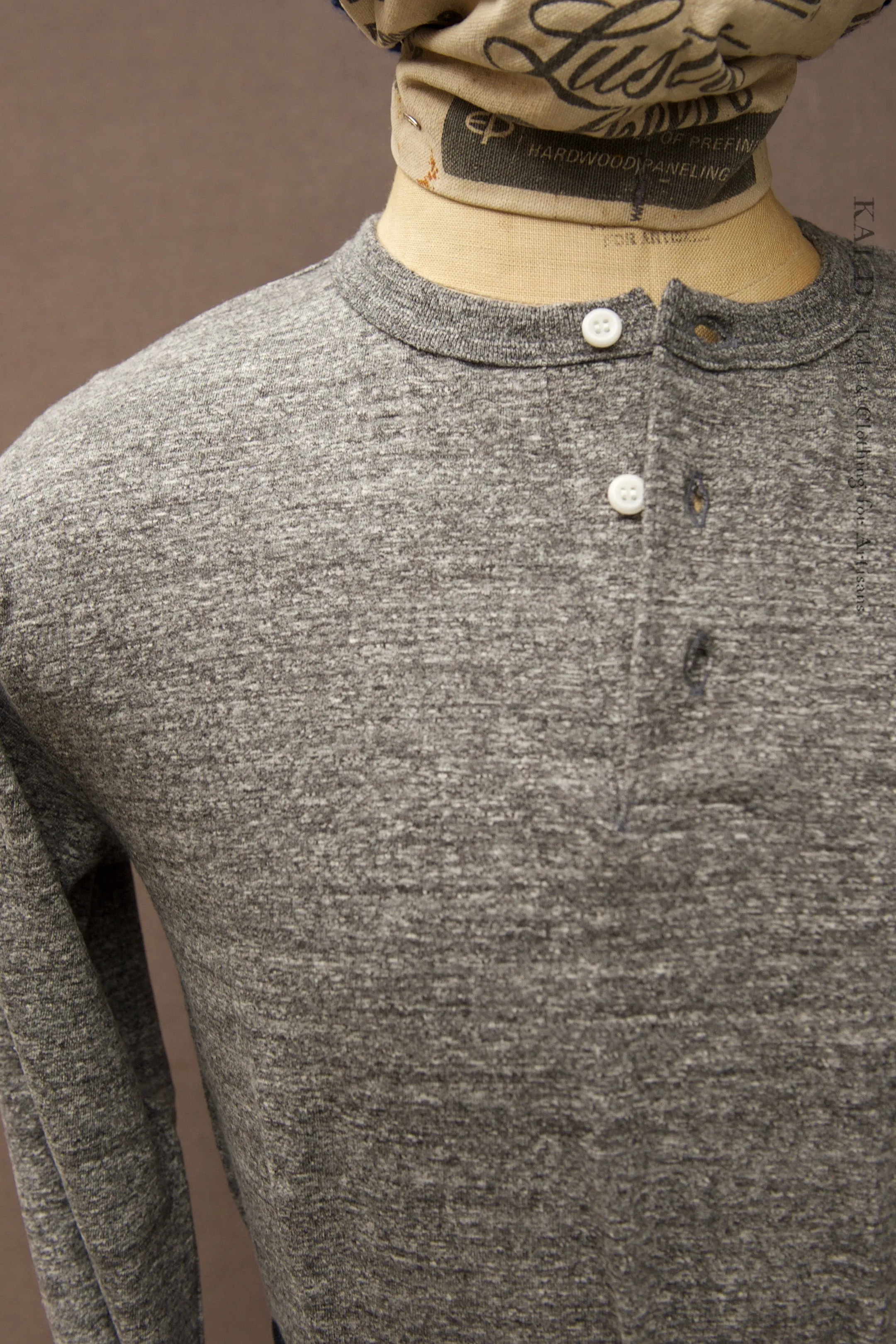 Long Sleeve Henley Tee - Medium Grey Heather - S, M, L, XL (Shorter Length)