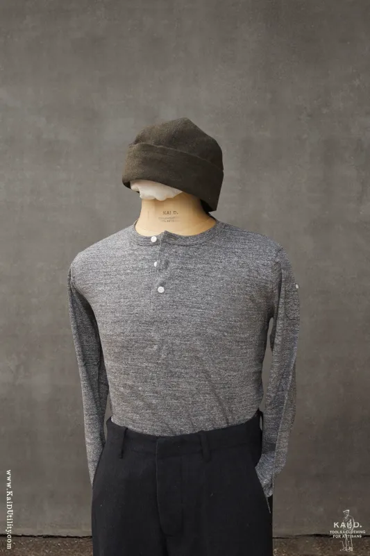 Long Sleeve Henley Tee - Medium Grey Heather - S, M, L, XL (Shorter Length)