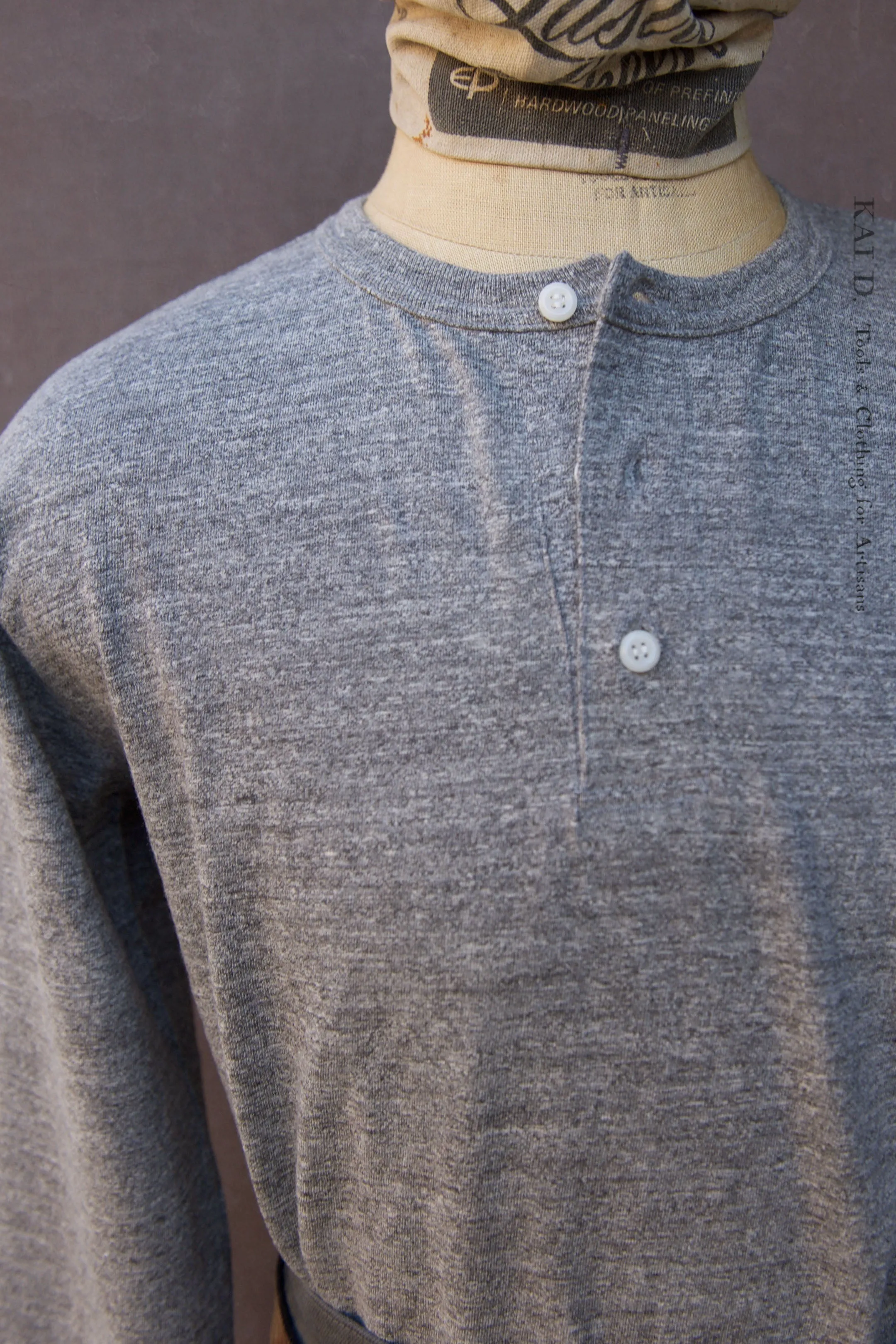 Long Sleeve Henley Tee - Medium Grey Heather - S, M, L, XL (Shorter Length)