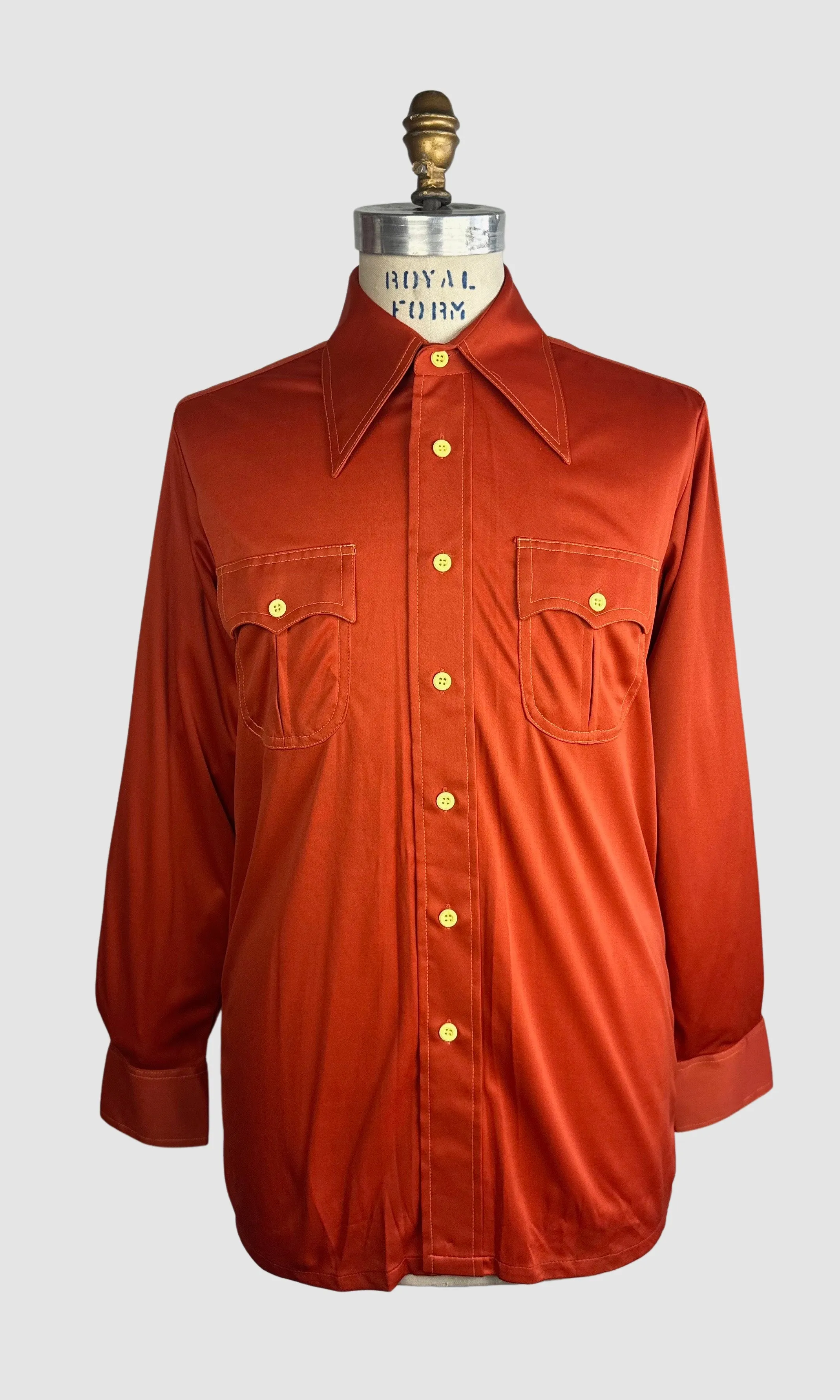 MARTINI 70s Deadstock Orange Polyester Disco Shirt • Medium