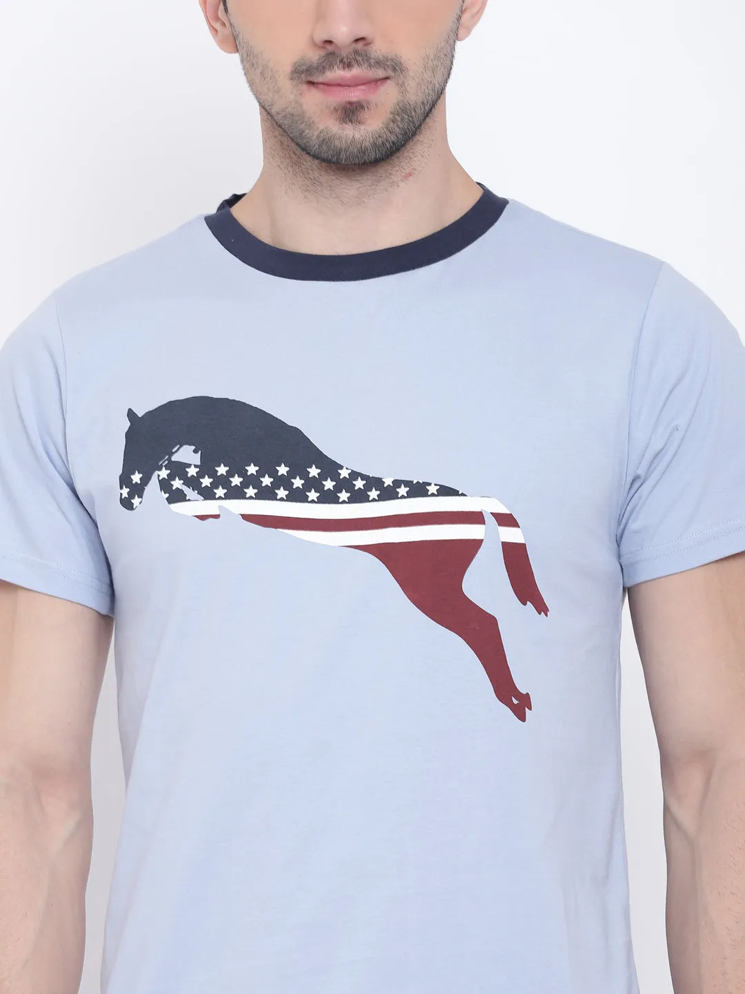 Men Casual Printed Blue T-shirt