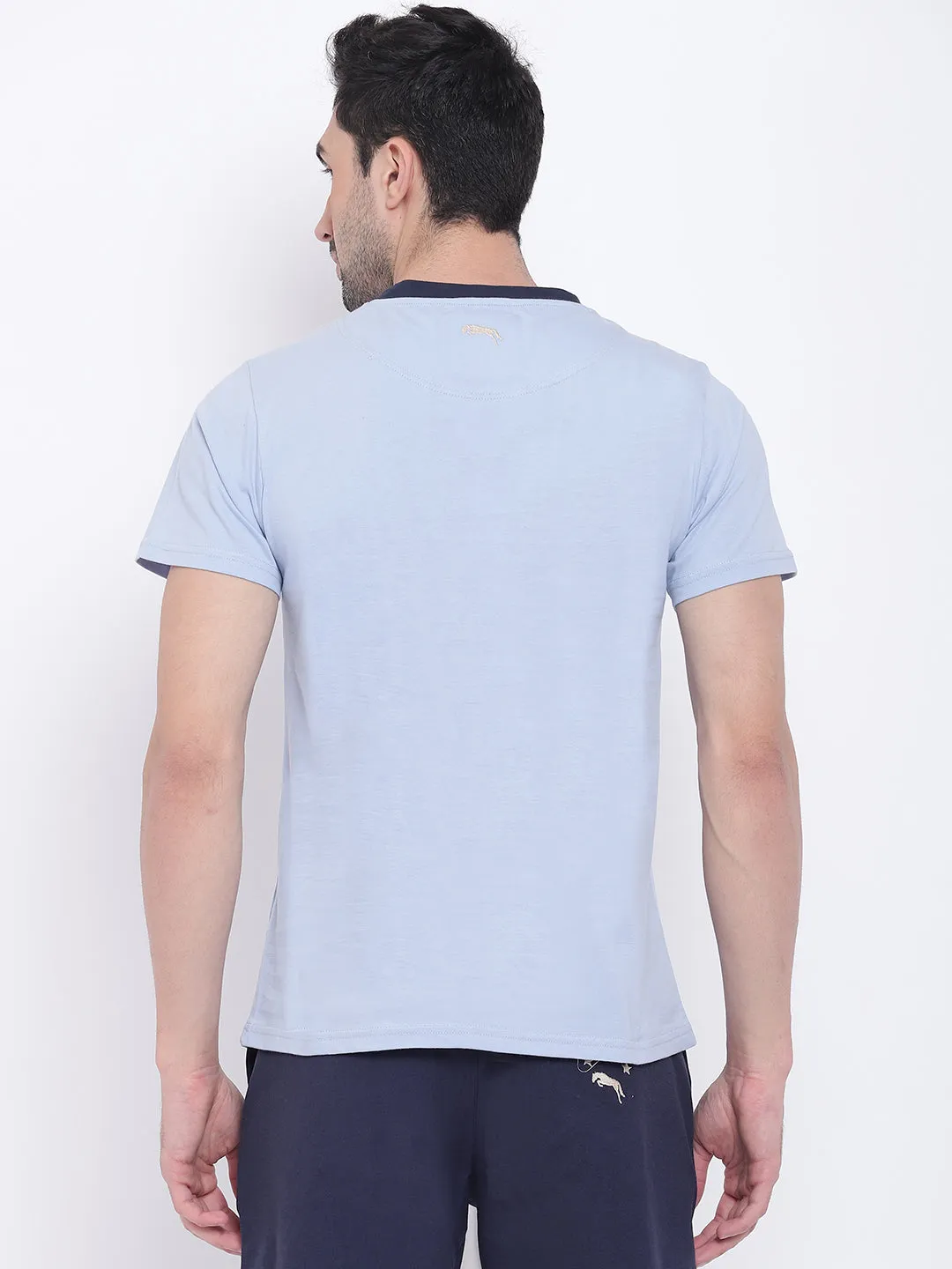 Men Casual Printed Blue T-shirt