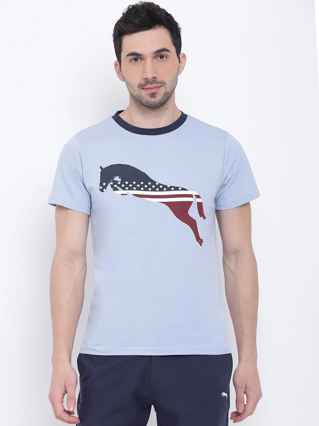 Men Casual Printed Blue T-shirt