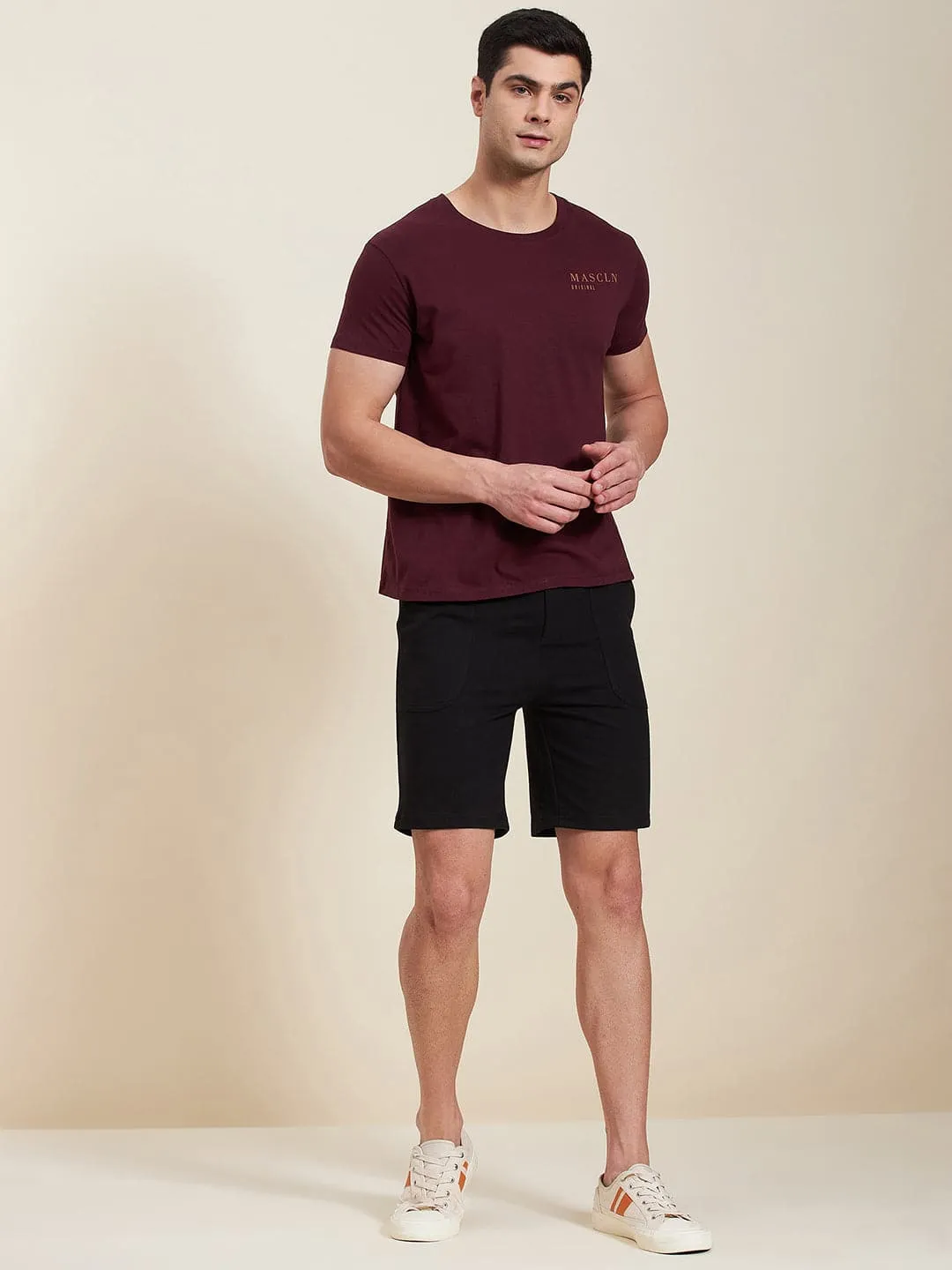 Men's Burgundy Slim Fit MASCLN ORIGINAL T-Shirt - LYUSH-MASCLN