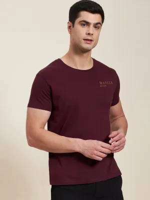 Men's Burgundy Slim Fit MASCLN ORIGINAL T-Shirt - LYUSH-MASCLN