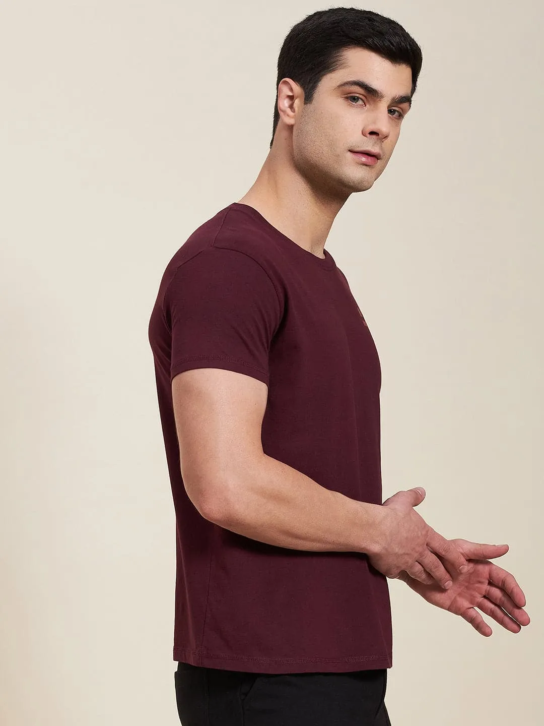 Men's Burgundy Slim Fit MASCLN ORIGINAL T-Shirt - LYUSH-MASCLN