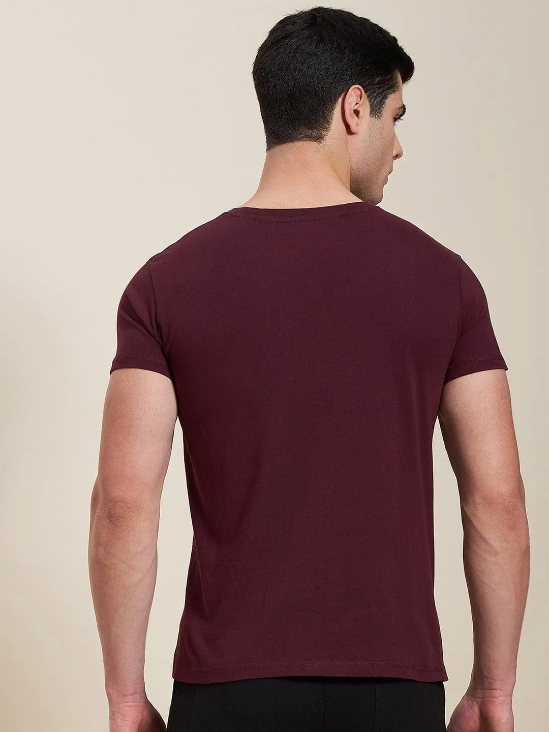 Men's Burgundy Slim Fit MASCLN ORIGINAL T-Shirt - LYUSH-MASCLN