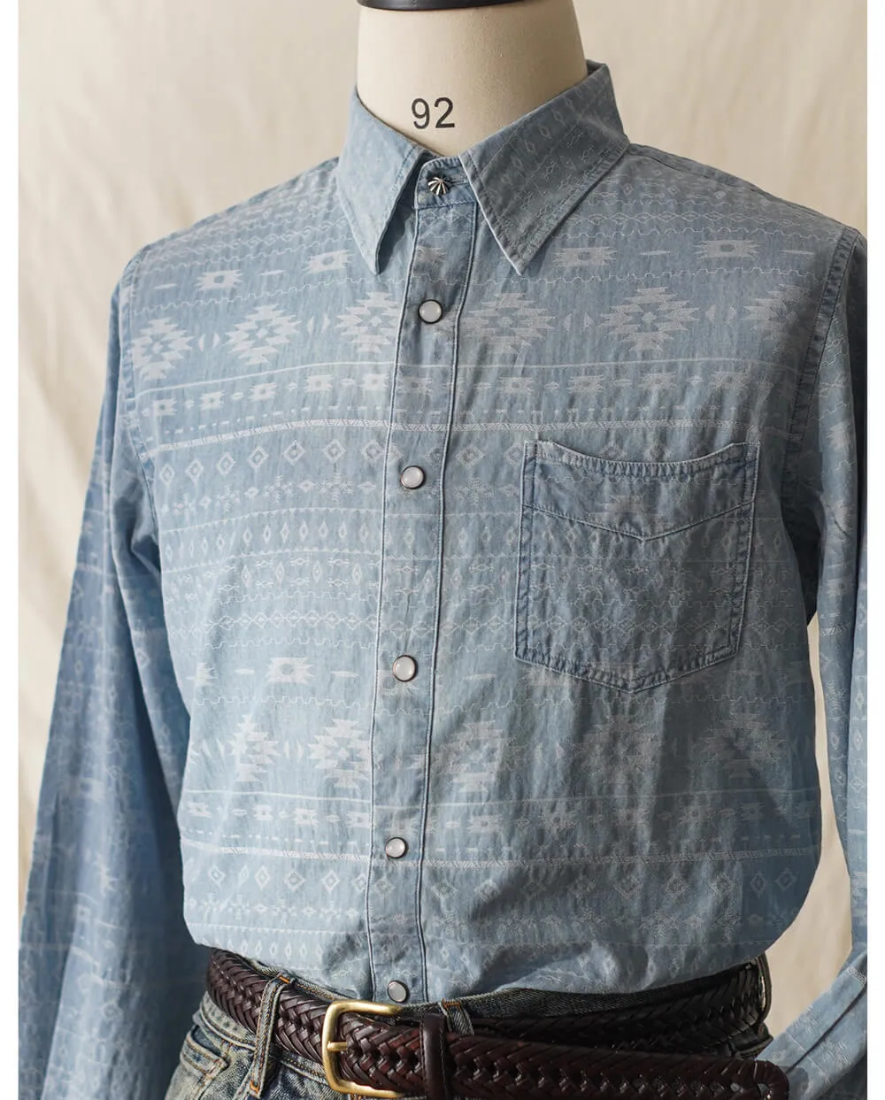 Men's Jacquard Western Denim Shirt