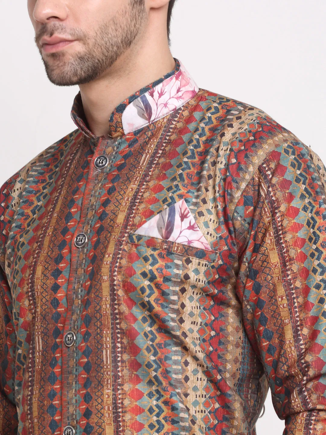 Men's Multi Printed Kurta With White Dhoti Pant - Benstoke