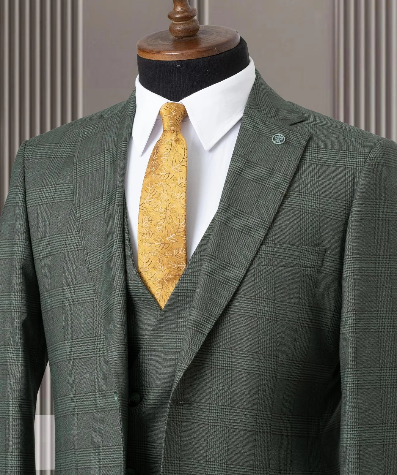 Men's Wearhouse Olive Green Suit Black Check