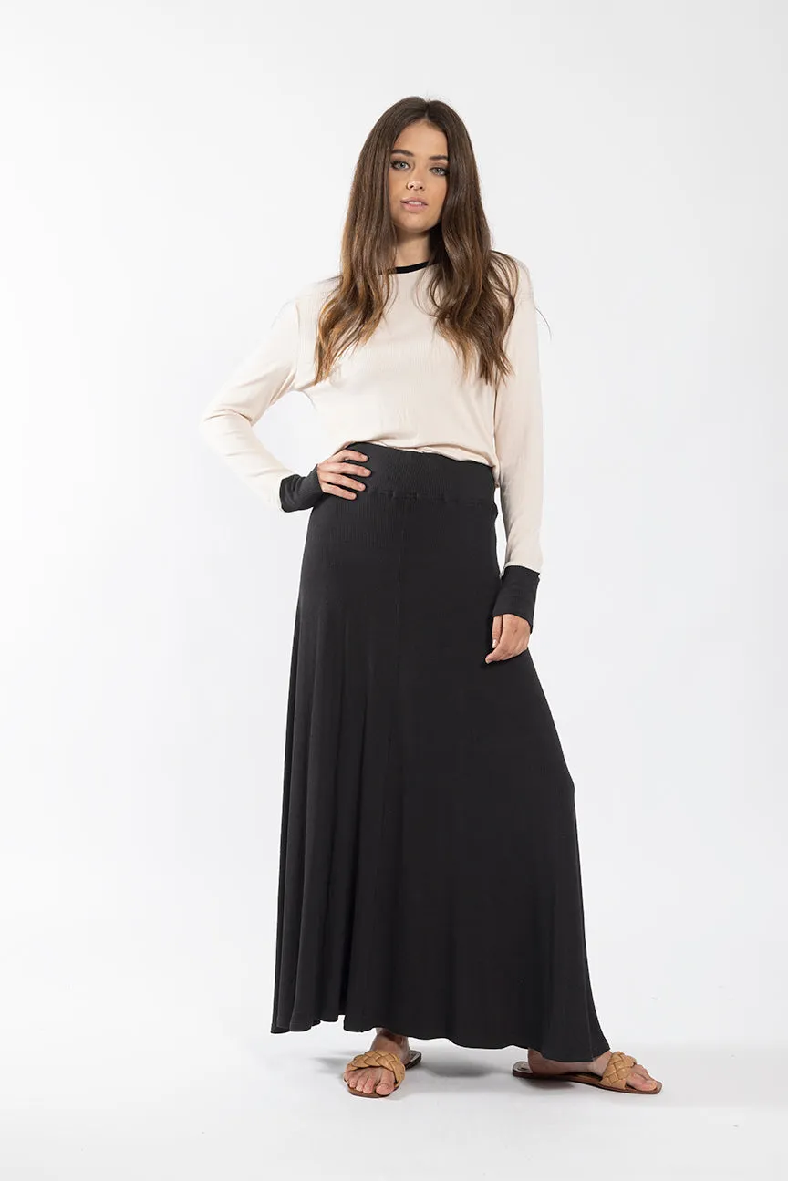 Monn Black Ribbed A Line Skirt 258B