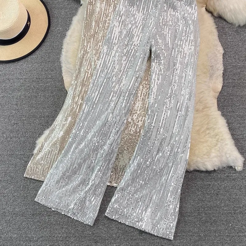 new elastic waist casual trousers sequined pants    S4174