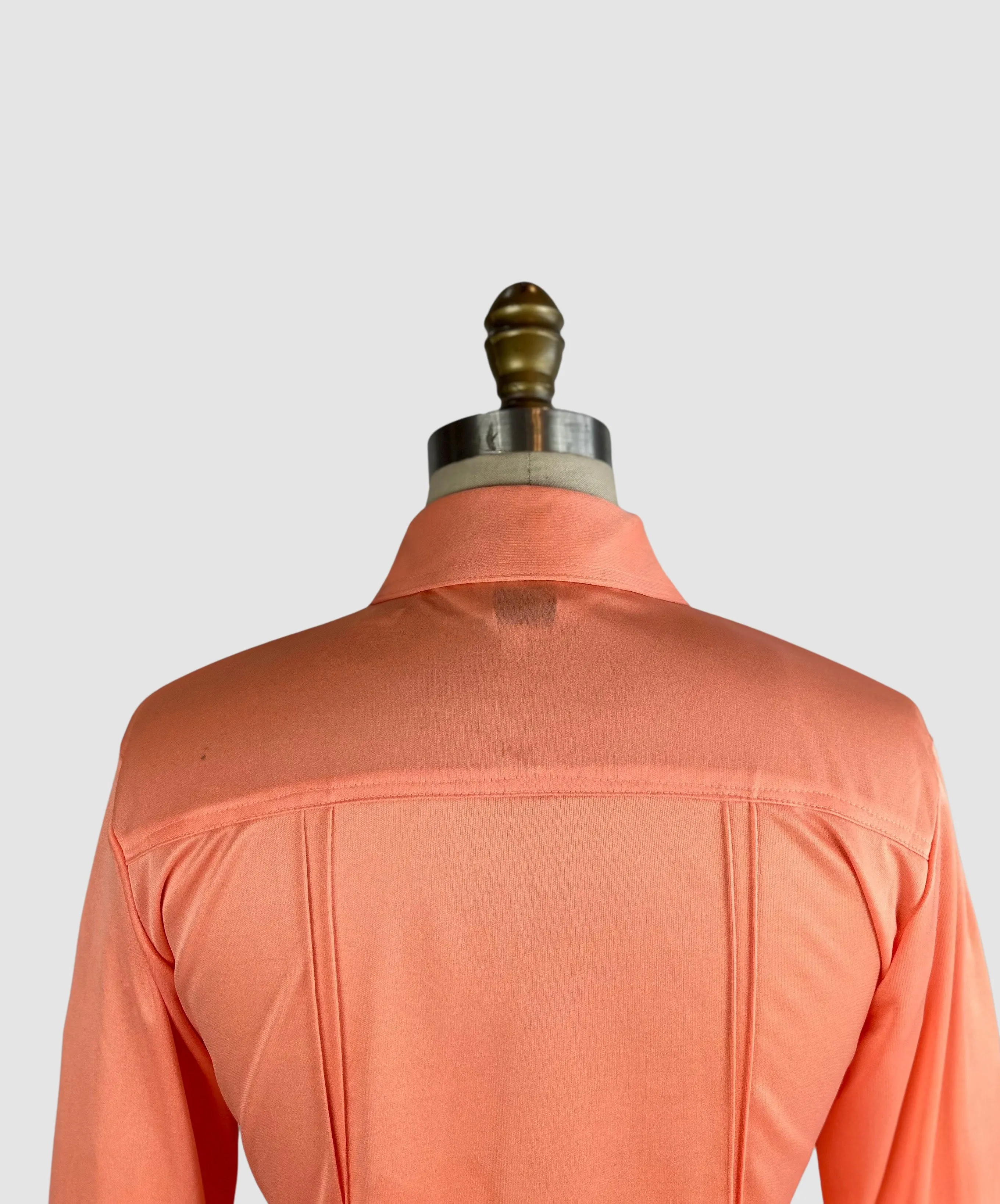 PIERRE FOSHEY 70s Deadstock Apricot Polyester Disco Shirt • Medium