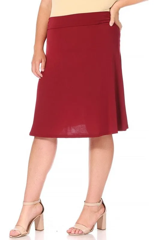 Plus Solid Knee Length A-line Skirt