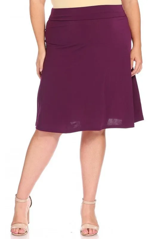 Plus Solid Knee Length A-line Skirt