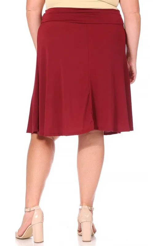 Plus Solid Knee Length A-line Skirt