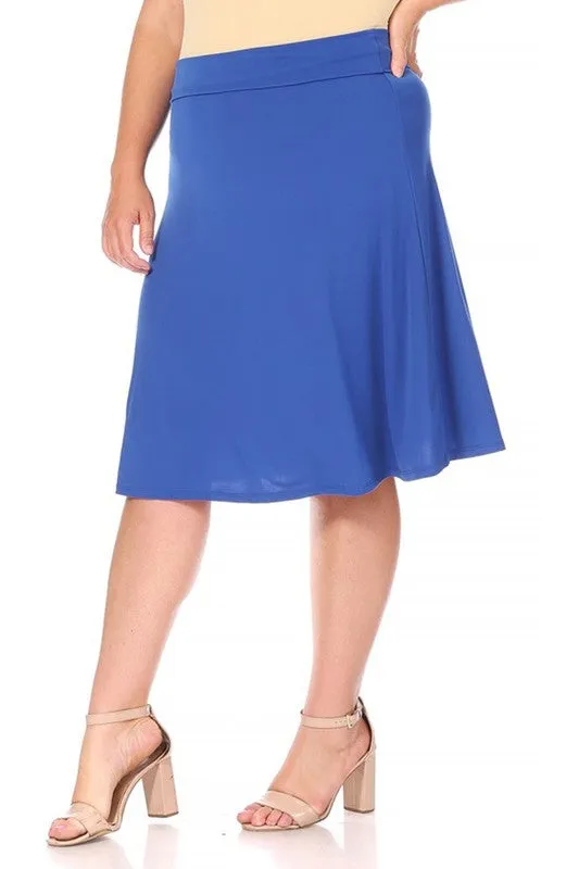 Plus Solid Knee Length A-line Skirt