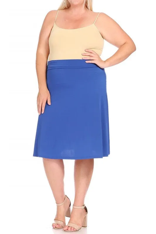 Plus Solid Knee Length A-line Skirt