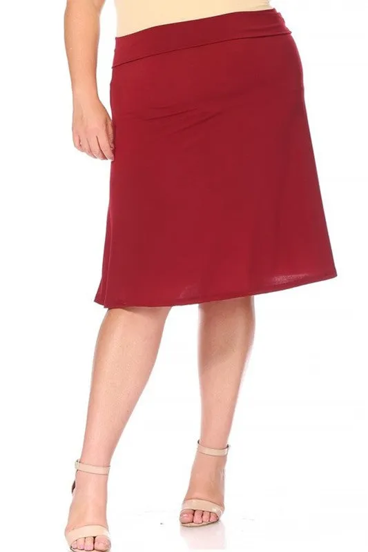 Plus Solid Knee Length A-line Skirt