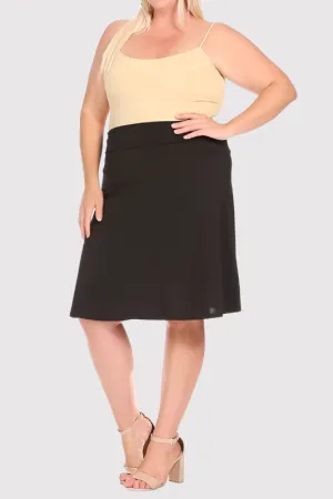 Plus Solid Knee Length A-line Skirt