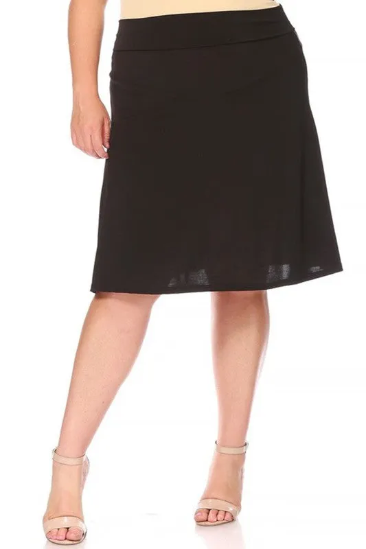 Plus Solid Knee Length A-line Skirt