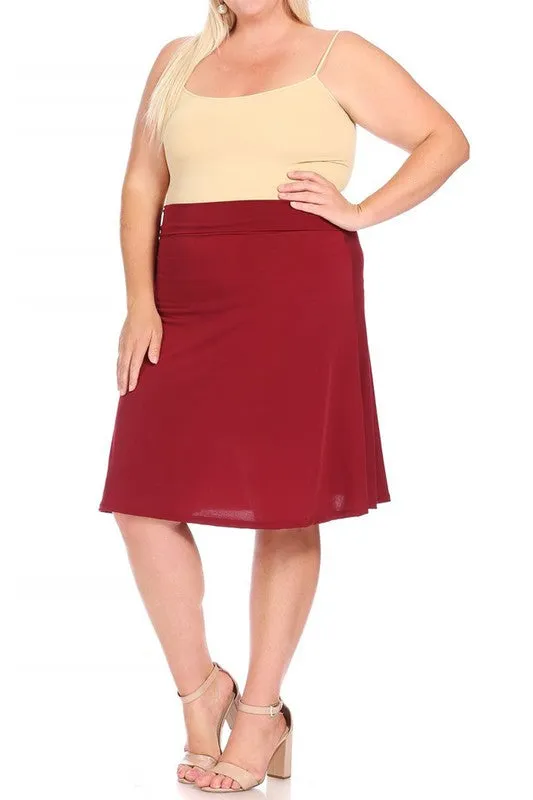 Plus Solid Knee Length A-line Skirt