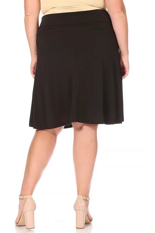 Plus Solid Knee Length A-line Skirt