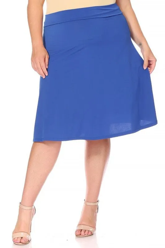 Plus Solid Knee Length A-line Skirt