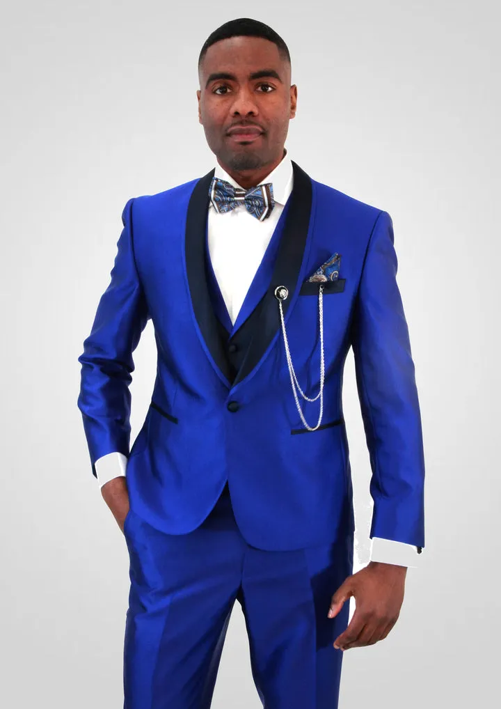 Portabella Solid 1 Button Slim Fit Tuxedo Suit with Black Compose Shawl Lapel, TUX300-FRENCH BLUE