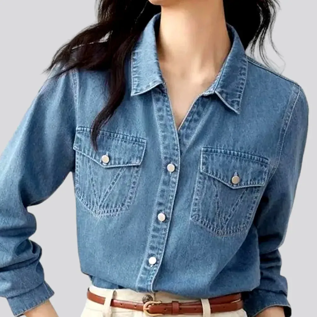 Regular light-wash denim shirt for ladies