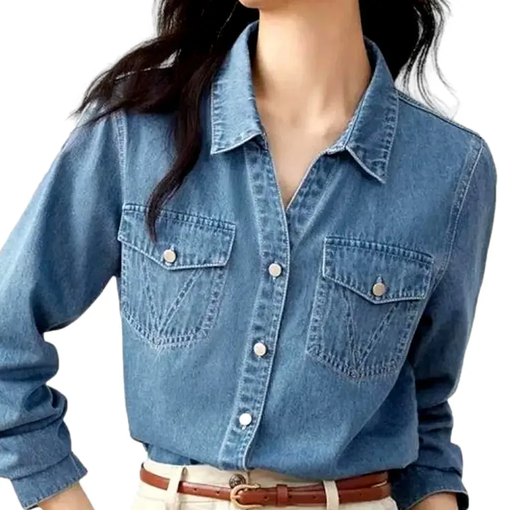 Regular light-wash denim shirt for ladies