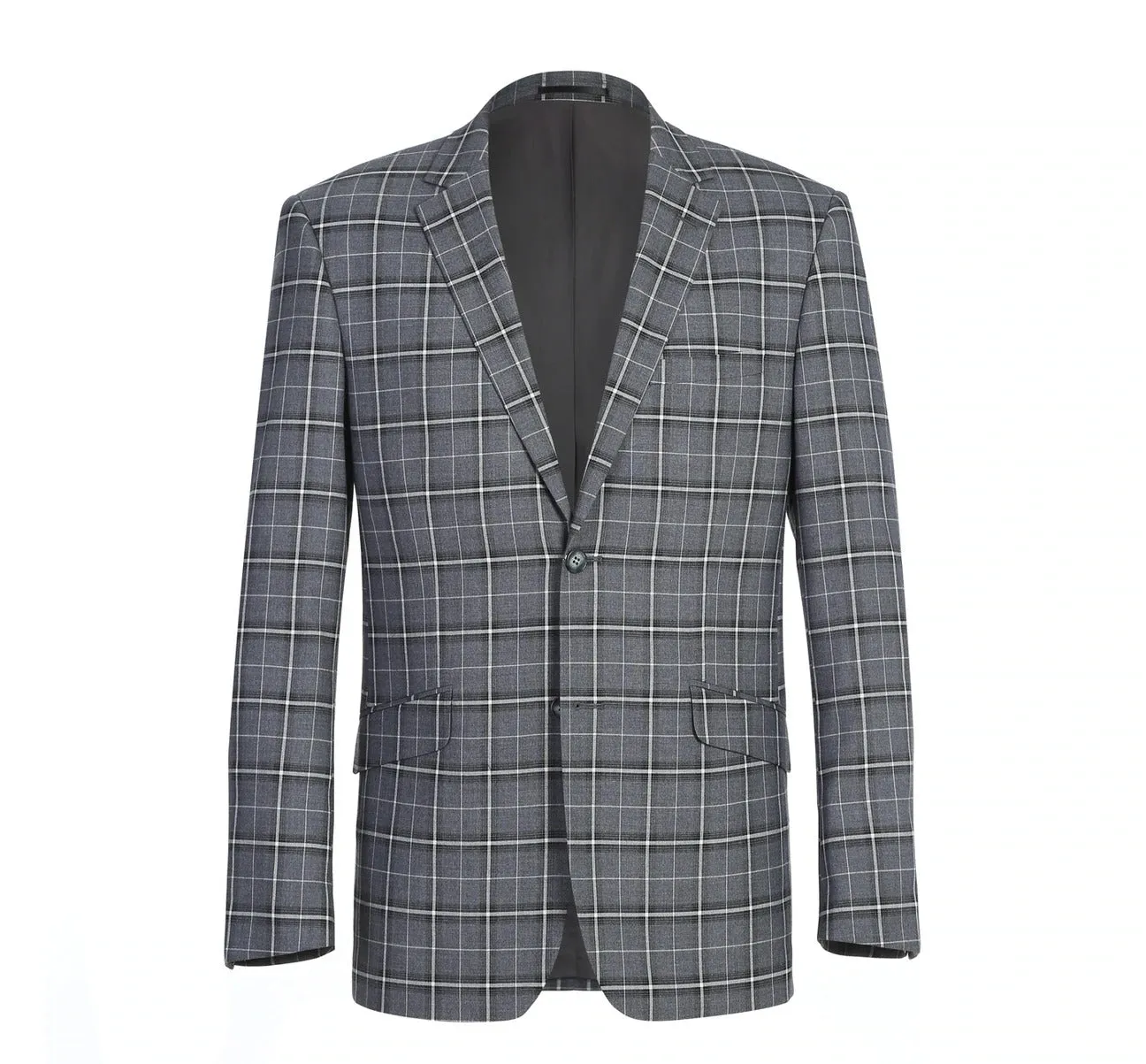 RENOIR Grey Classic Fit Single Breasted Check Suit 293-14