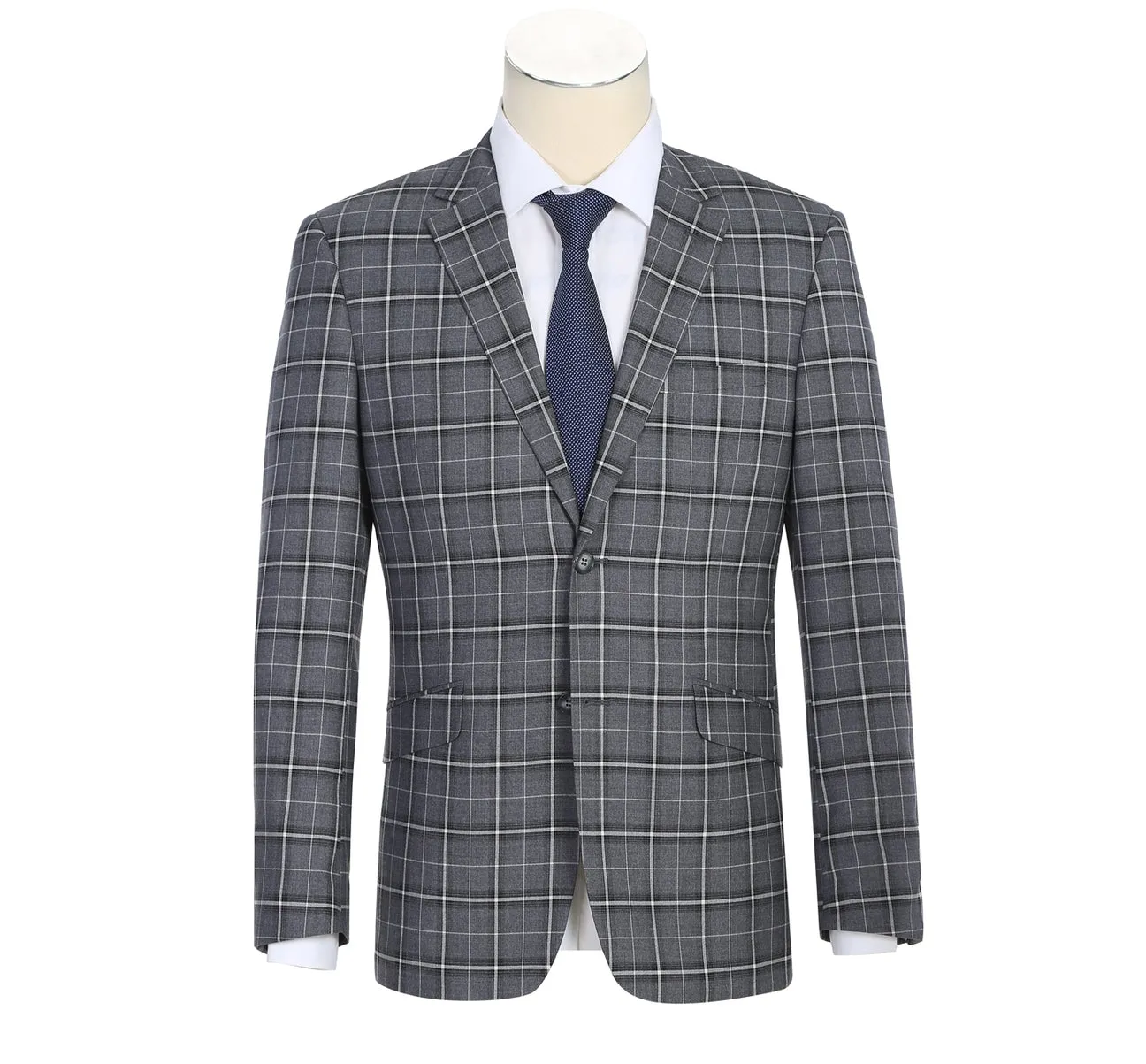 RENOIR Grey Classic Fit Single Breasted Check Suit 293-14