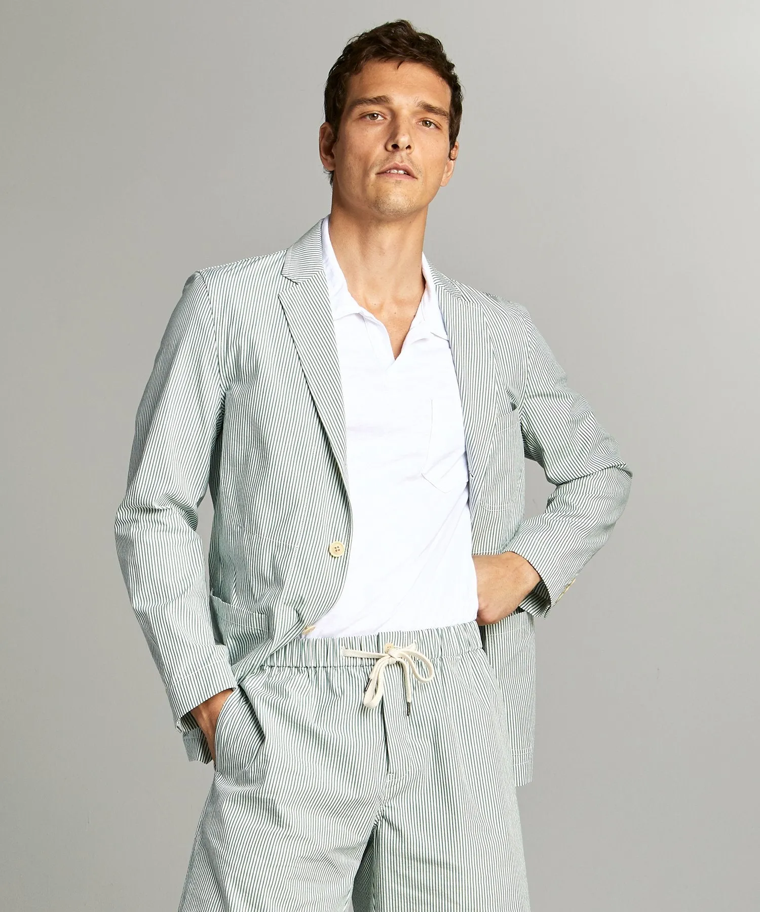 Seersucker Traveler Suit Jacket in Green