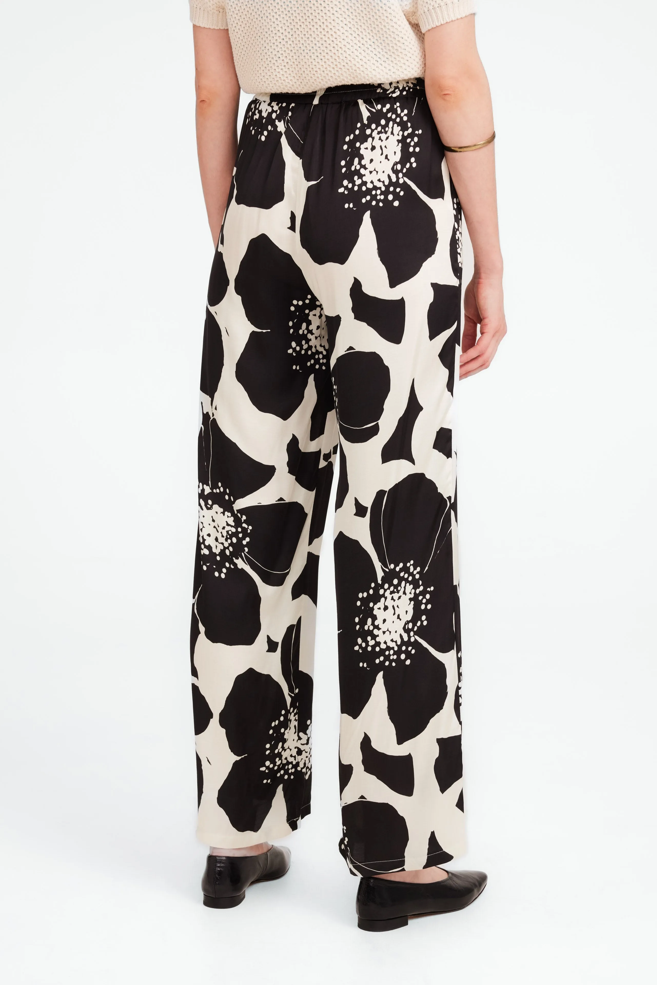 Simone printed shiny viscose pants | Black