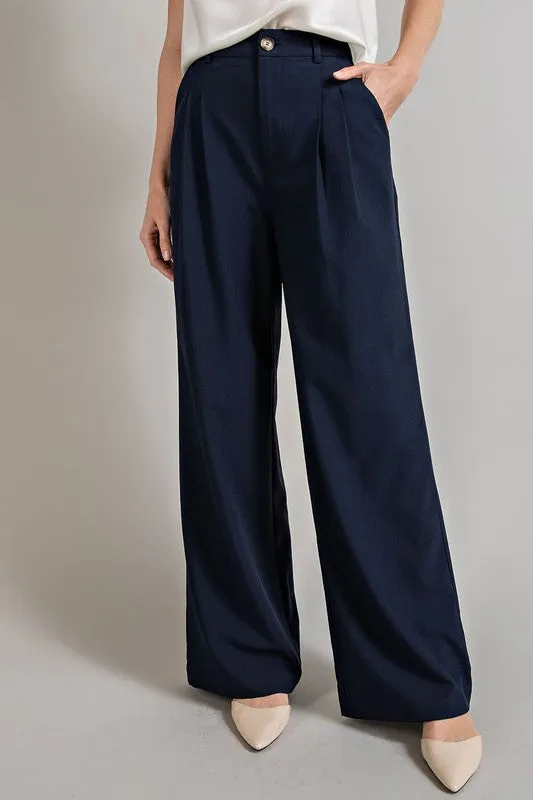 Straight Leg Pleat Trouser Pants