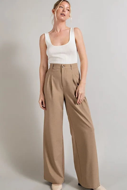 Straight Leg Pleat Trouser Pants