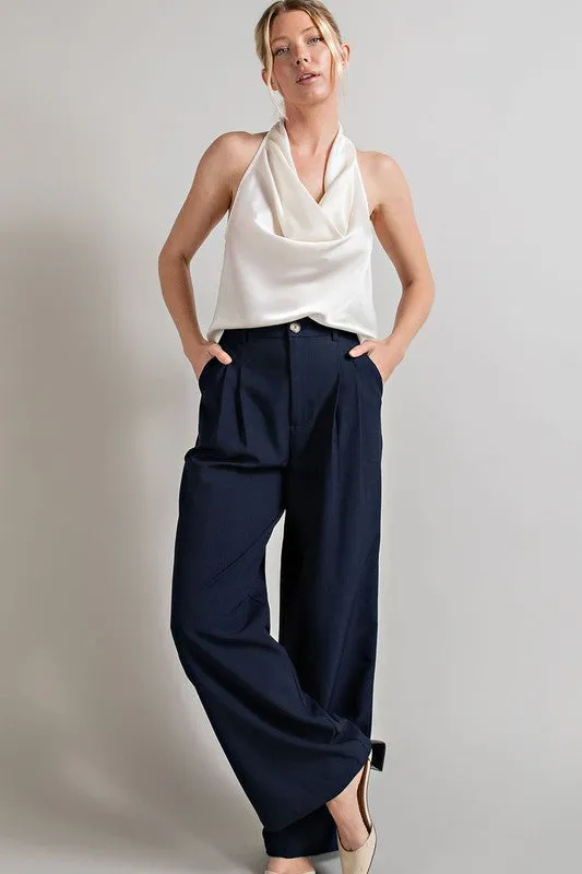 Straight Leg Pleat Trouser Pants