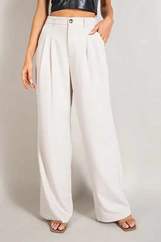 Straight Leg Pleat Trouser Pants