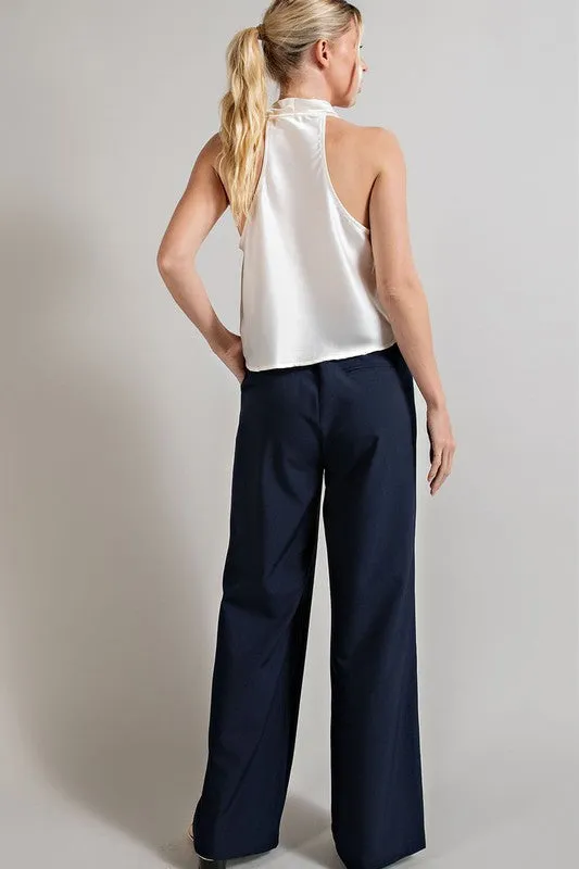 Straight Leg Pleat Trouser Pants