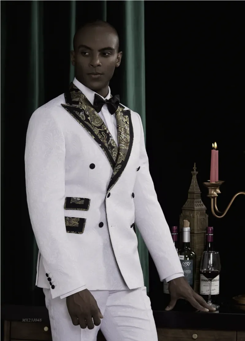 Tuxedo White and Gold/ Black Jacquard Jacket / Style Number J39224/220