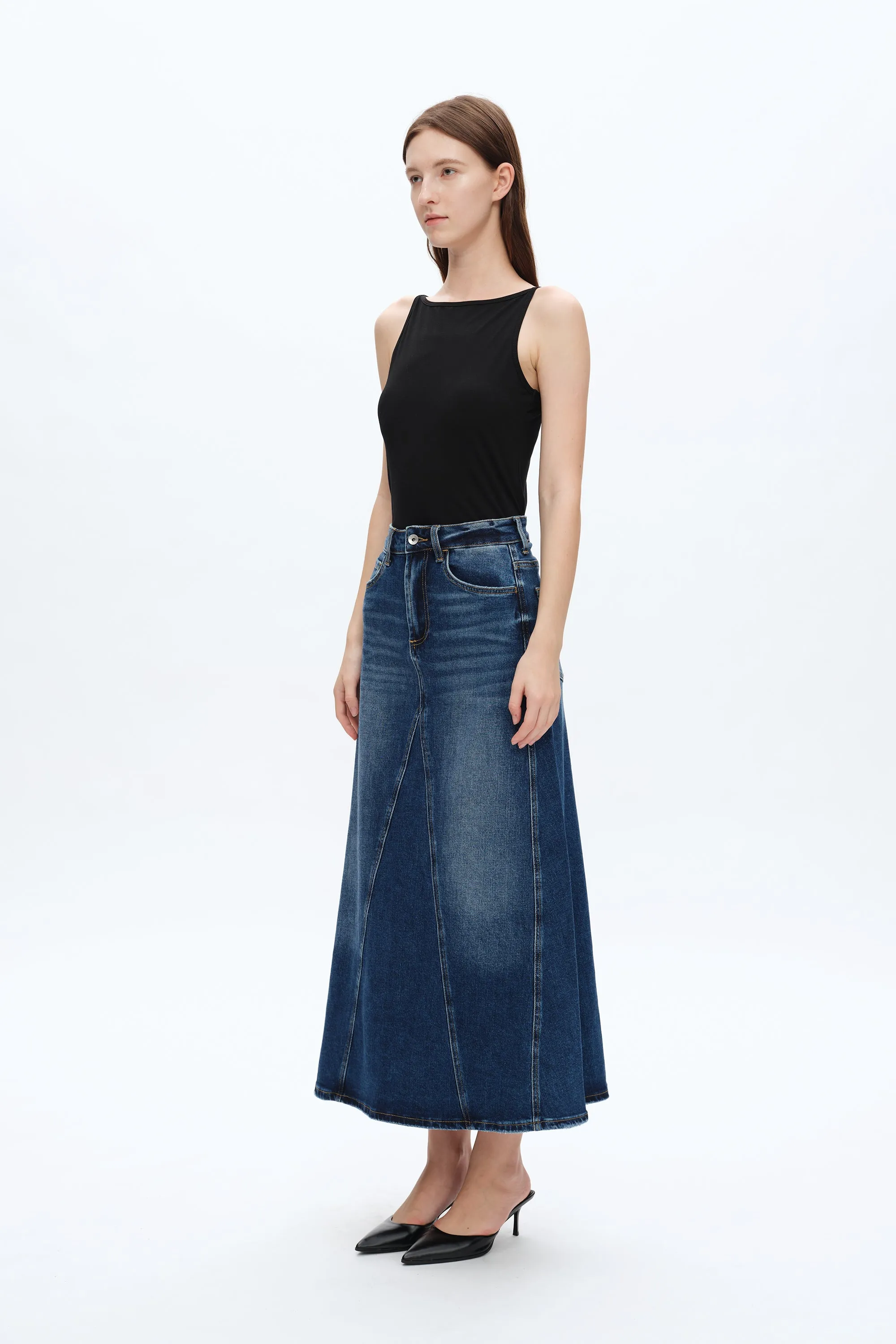 Washed Denim A-Line Skirt