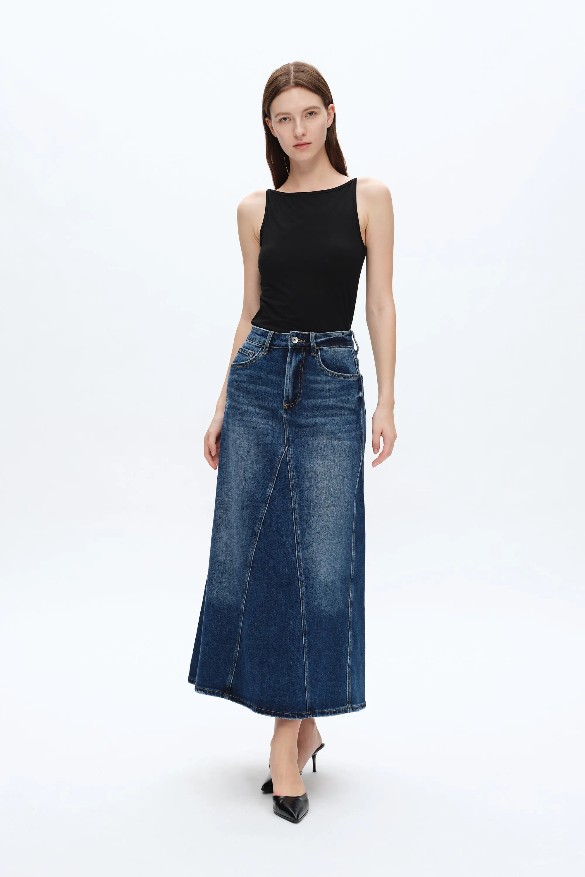 Washed Denim A-Line Skirt