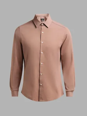 WES Formals Solid Tan Cotton Blend Shirt