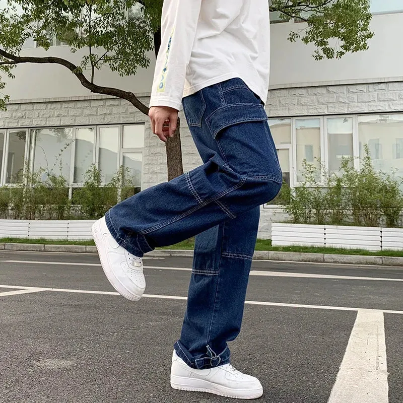 Wiaofellas  -  Men Wide Leg Jeans Hip Hop Casual Men's Straight Baggy Denim Pants Streetwear Skateboard Pant Neutral Trousers Plus Size S-5XL