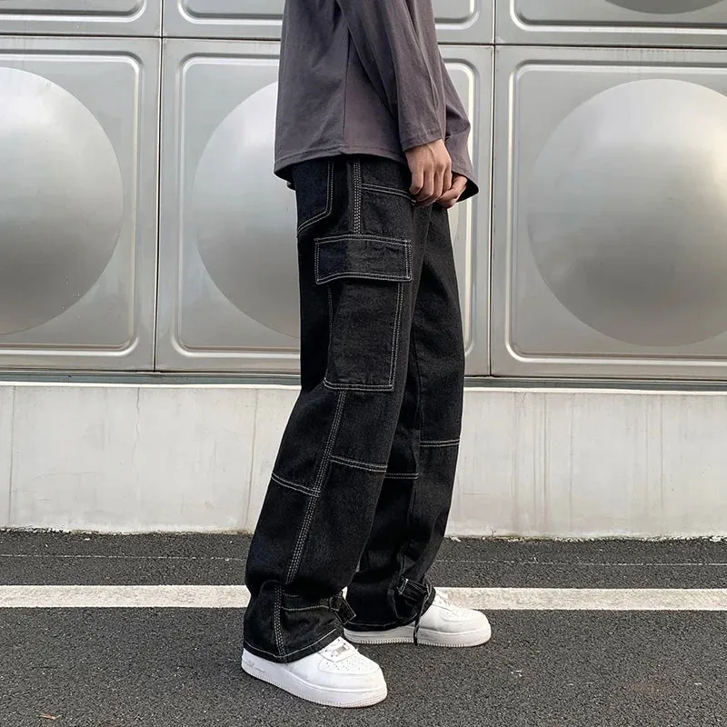 Wiaofellas  -  Men Wide Leg Jeans Hip Hop Casual Men's Straight Baggy Denim Pants Streetwear Skateboard Pant Neutral Trousers Plus Size S-5XL