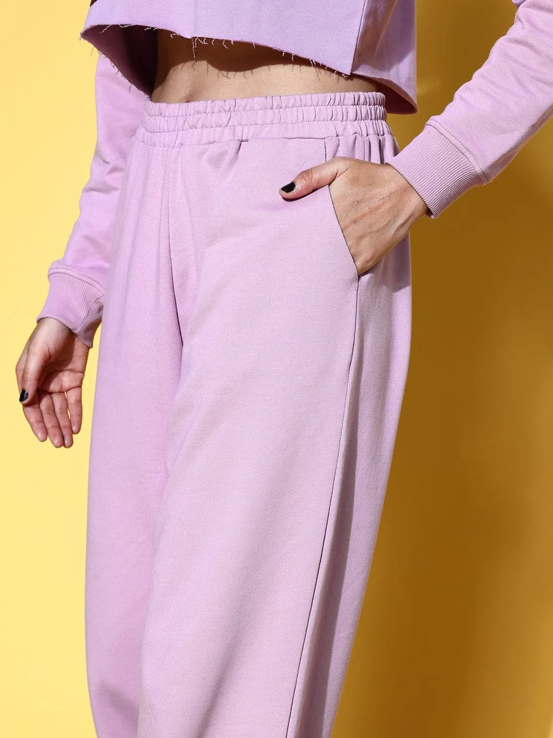 Women Lilac Side Tape Wide Leg Terry Track Pants