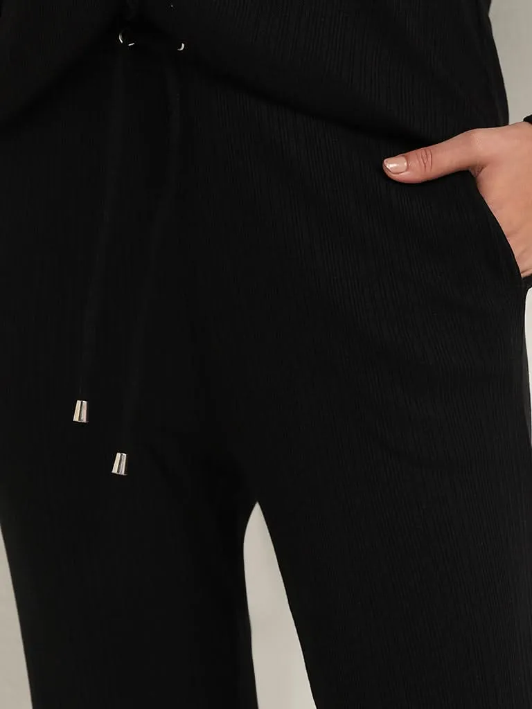 Wunderlove Black Ribbed Straight-Fit Supersoft Pants