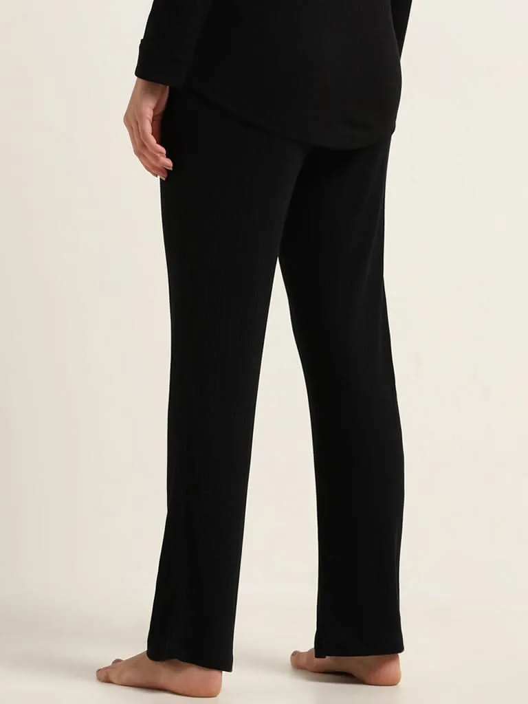 Wunderlove Black Ribbed Straight-Fit Supersoft Pants