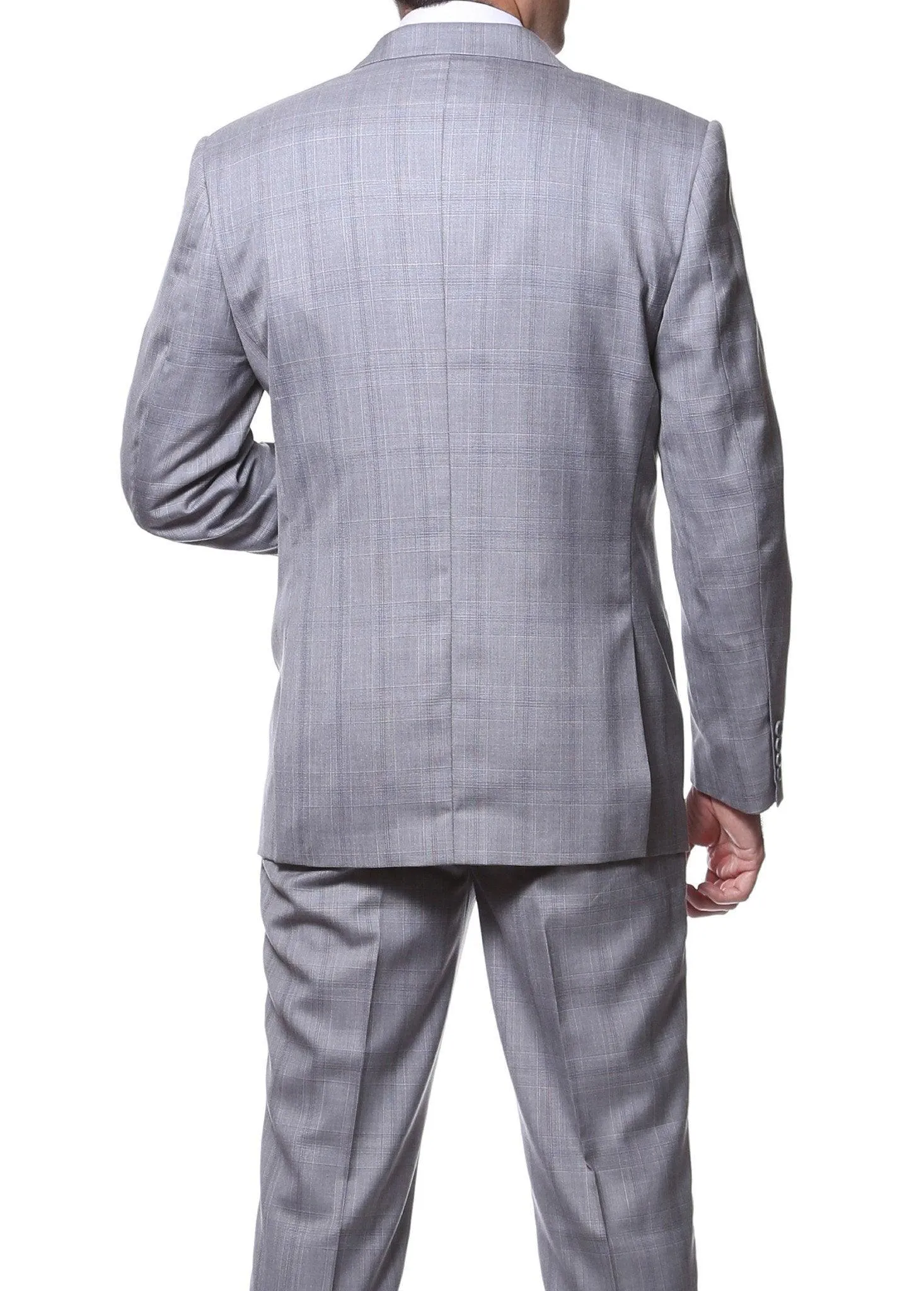 Zillo Silver Grey 3 Piece Vested Slim Fit Plaid Suit